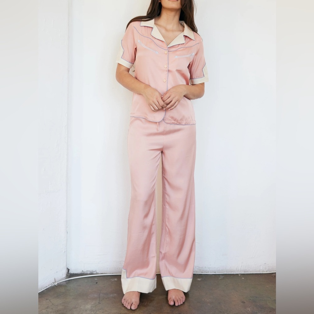 Understated Leather Pink Satin Set